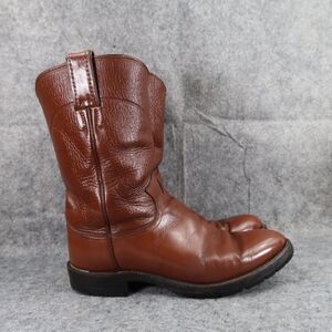 Justin Boots Mens 6 Western Roper Cowboy Leather Brown Round Toe Vintage 1993